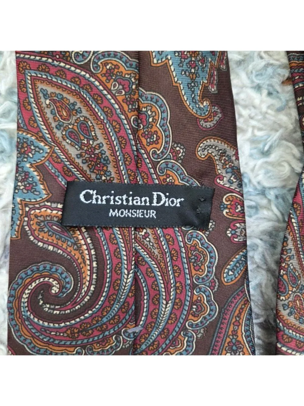 Vintage Christian Dior Monsieur Burgundy Paisley Print Men's Silk Tie